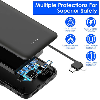 10000mAh Power Bank Portable Phone Charger External Battery Pack with LT & Type-C Double-ended Cable Type-C USB Cable Fit For IOSPhone 14 Android And