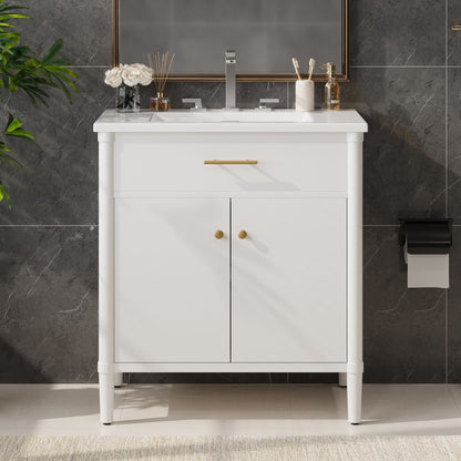 Bathroom Vanity with Sink and Adjustable Shelf - Soft Close Doors - Black, Green, or White