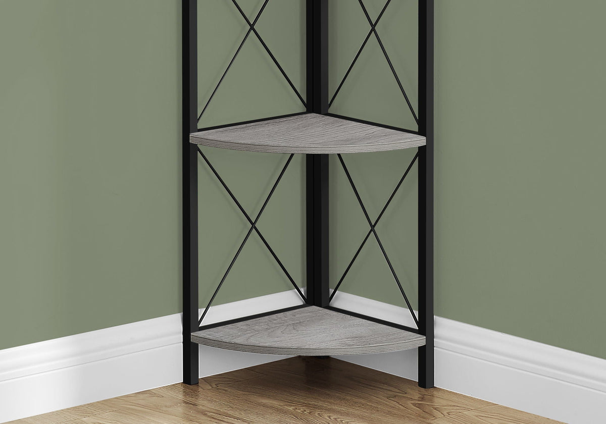 4-Tier Corner Bookshelf with Marble Look and Metal Frame - Black