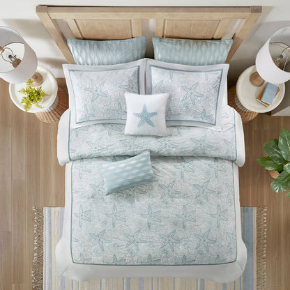 White Cotton Duvet Cover Mini Set with Embroidered Seashells – Full/Queen