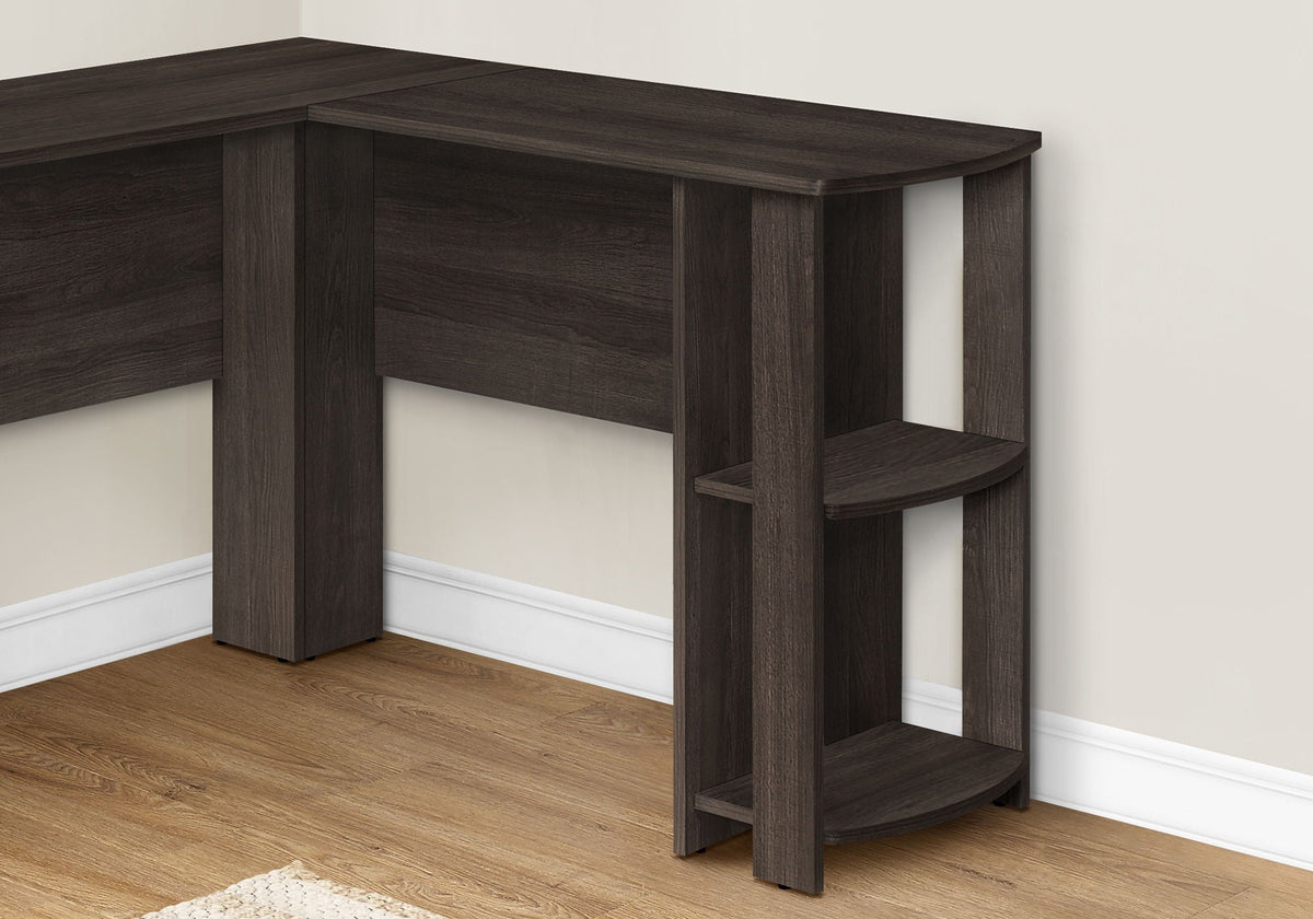 L-Shaped Corner Computer Desk with Storage Shelves - Wood Finish
