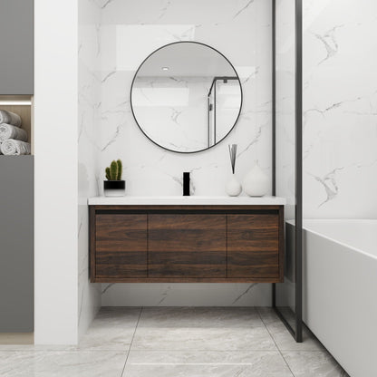 Floating Bathroom Vanity with Resin Sink and Soft-Close Doors - Wood