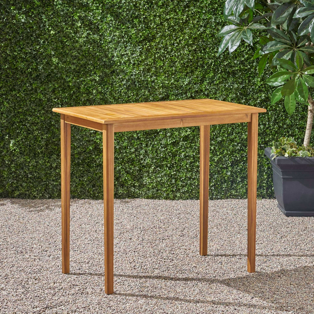 Minimalist Acacia Wood Outdoor Bar Table with Rectangular Design - Light Brown or Dark Gray