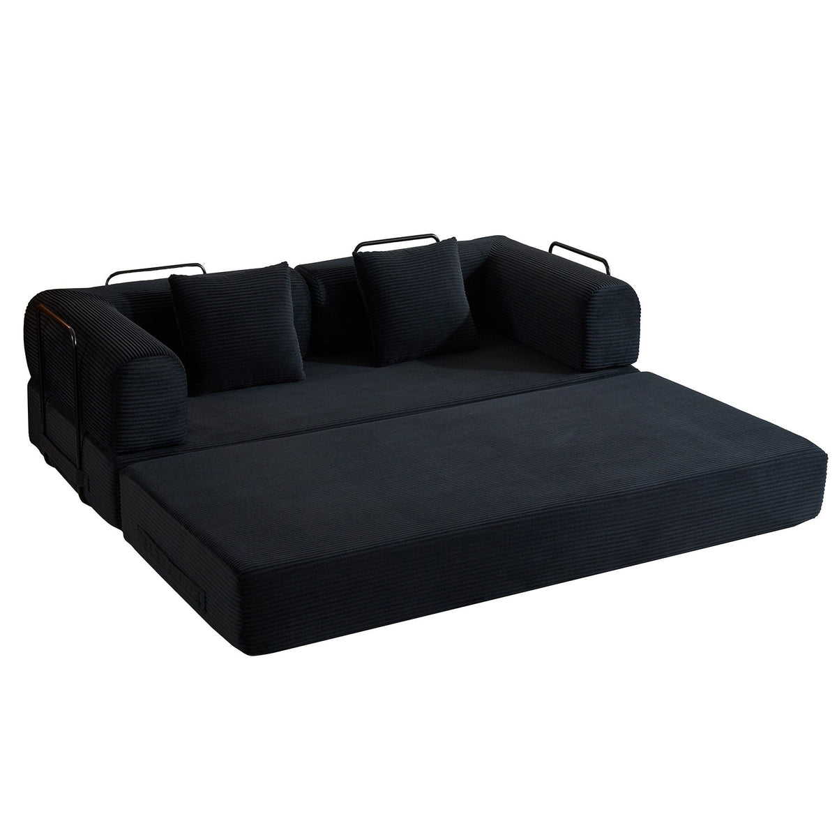Convertible Sleeper Sofa Bed with Fixed Shape Frame and Cylindrical Pillow - Fabric