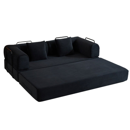 Convertible Sleeper Sofa Bed with Fixed Shape Frame and Cylindrical Pillow - Fabric