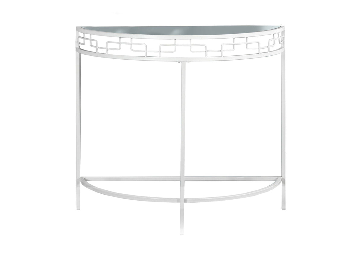 White Accent Console Table for Entryway with Tempered Glass Top - Modern