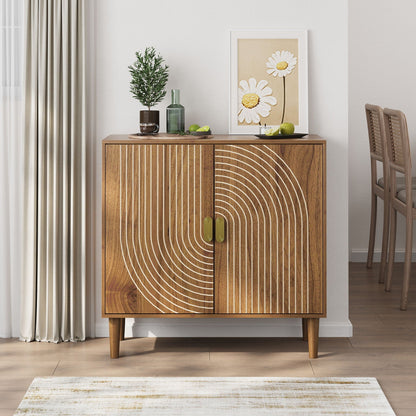 Line Groove Buffet Cabinet with Ample Storage - Brown