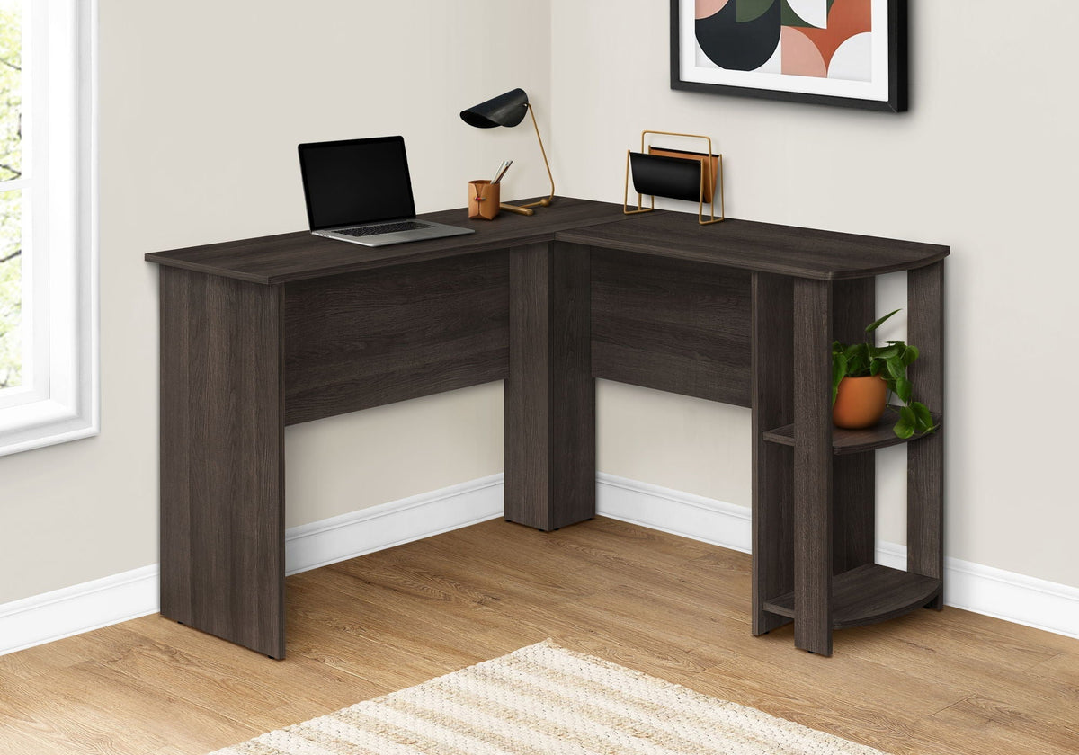 L-Shaped Corner Computer Desk with Storage Shelves - Wood Finish