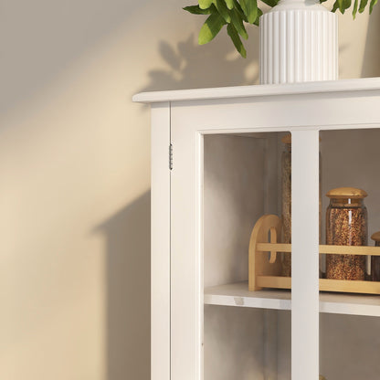 Buffet Storage Cabinet with Double Glass Doors and Bell Handle - White