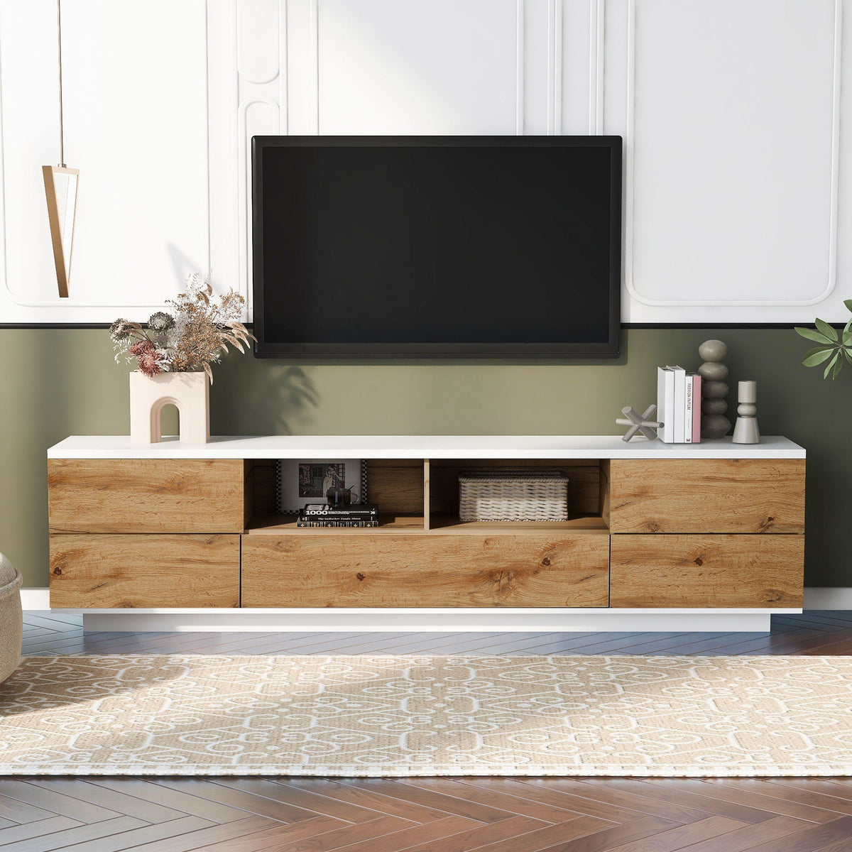TV Stand Entertainment Center with Deep Drawers and Cable Management - Dark Brown or Light Brown