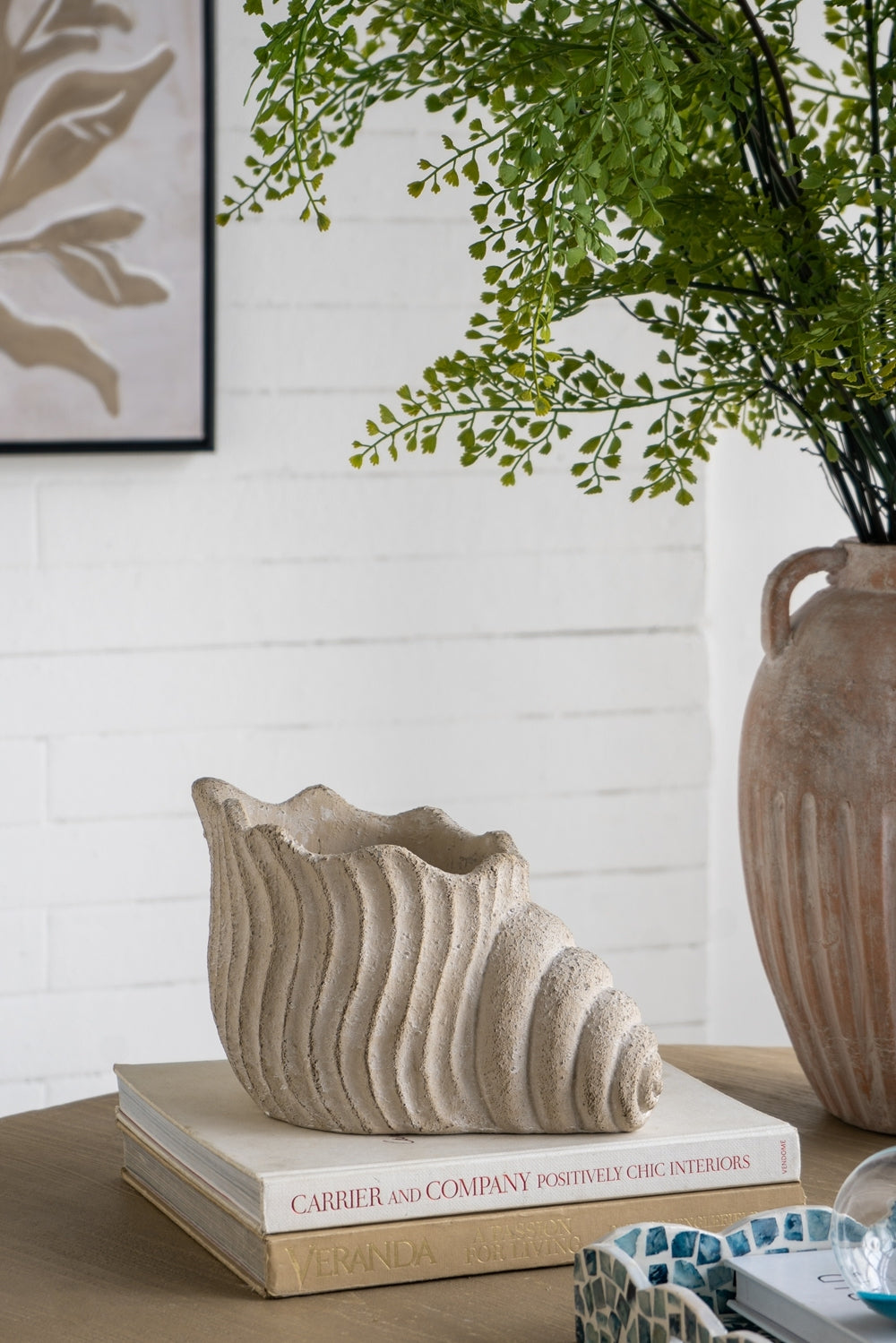Sand and Cement Nautilus Shell Planter with Textured Finish - Beige Multi