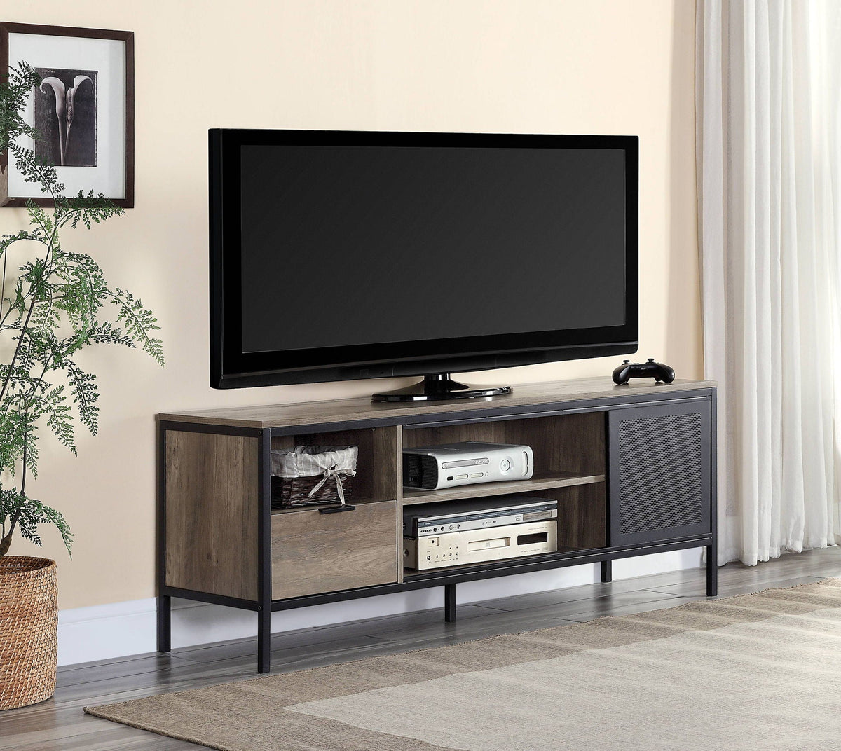 Light Brown Rustic TV Stand with Metal Frame - Nantan