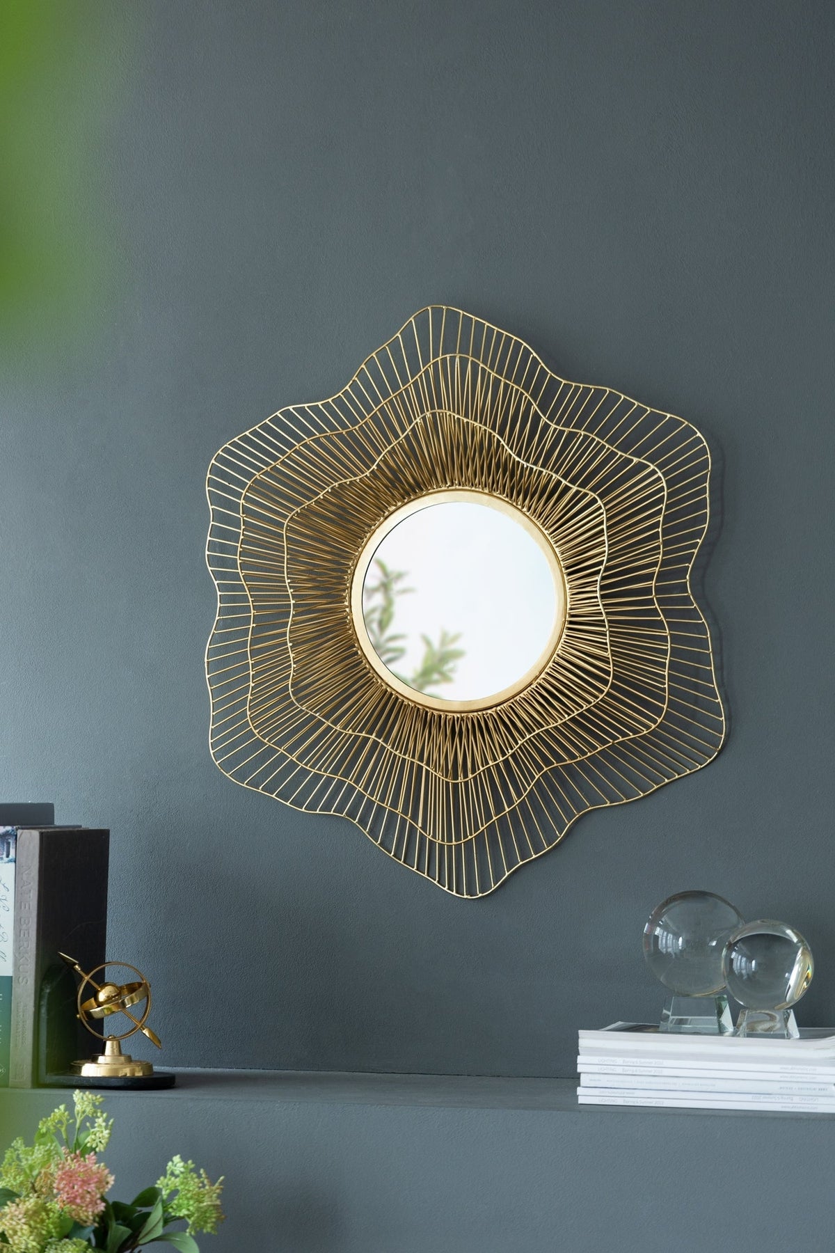 Starburst Metal Wall Mirror with Gold Iron Frame - 27"