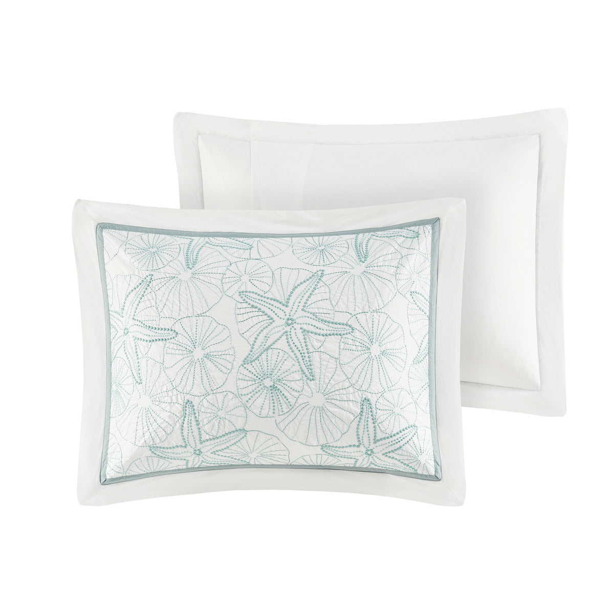 White Cotton Duvet Cover Mini Set with Embroidered Seashells – Full/Queen