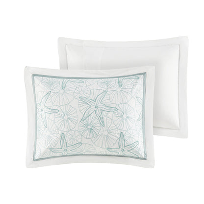 White Cotton Duvet Cover Mini Set with Embroidered Seashells – Full/Queen