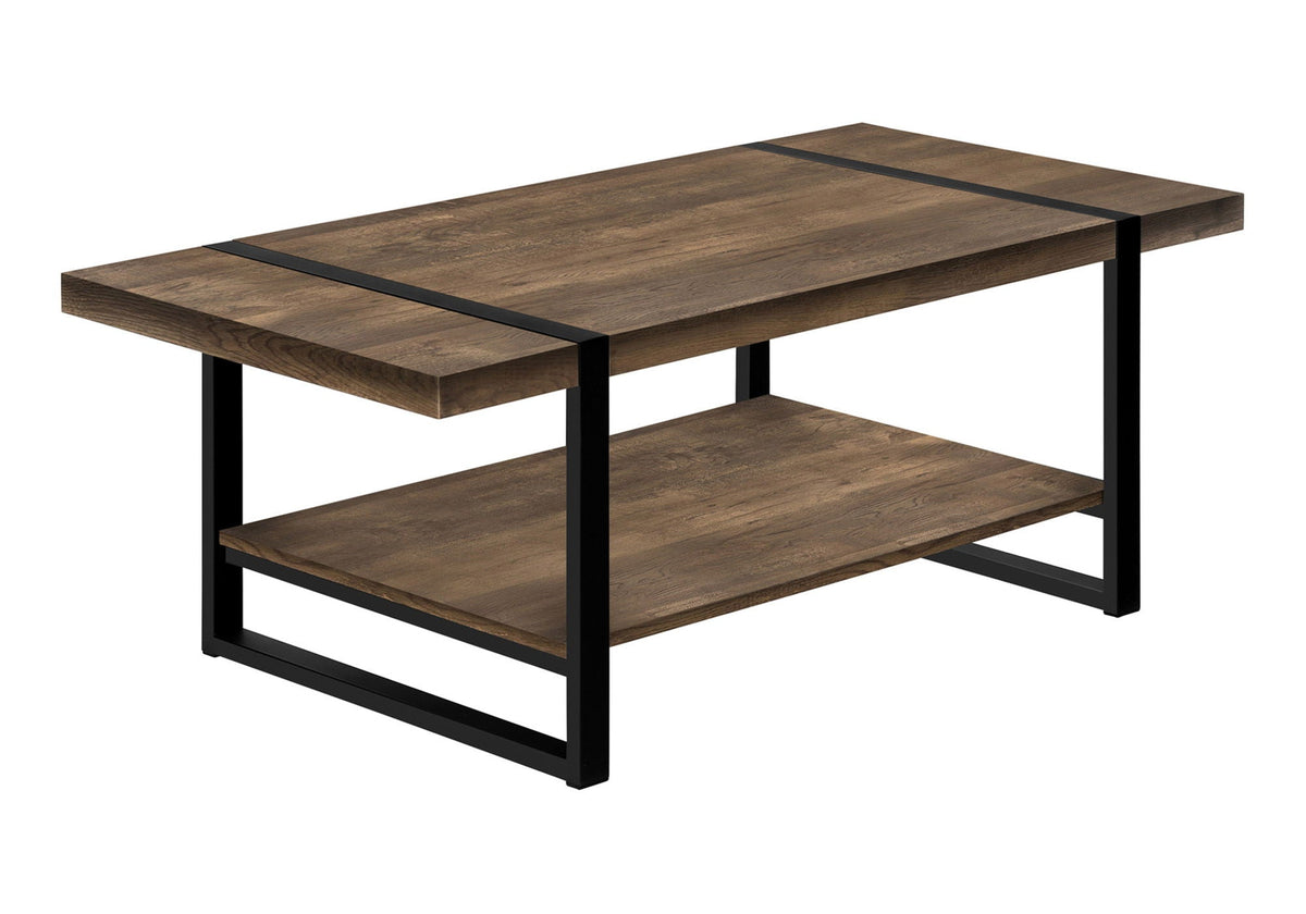 Rectangular Coffee Table with Fixed Storage Shelf - Dark Brown or Black