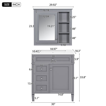 Bathroom Vanity with Medicine Cabinet and Storage - Multiple Colors