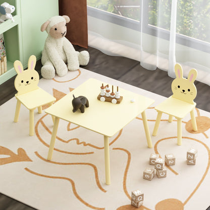 Yellow Bunny Table and Chair Set with 2 Bunny Chairs – Wood – Kids