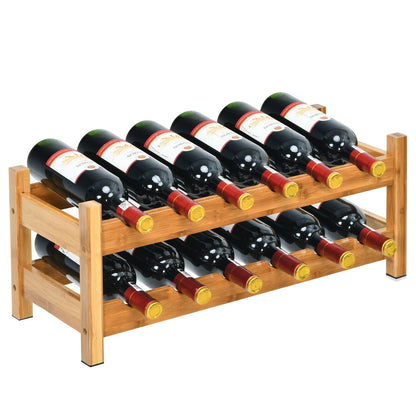 2-Tier 12 Bottles Bamboo Storage Shelf Wine Rack
