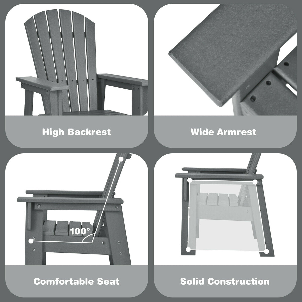 Patio Kids' Adirondack Chair with Ergonomic Backrest-Gray