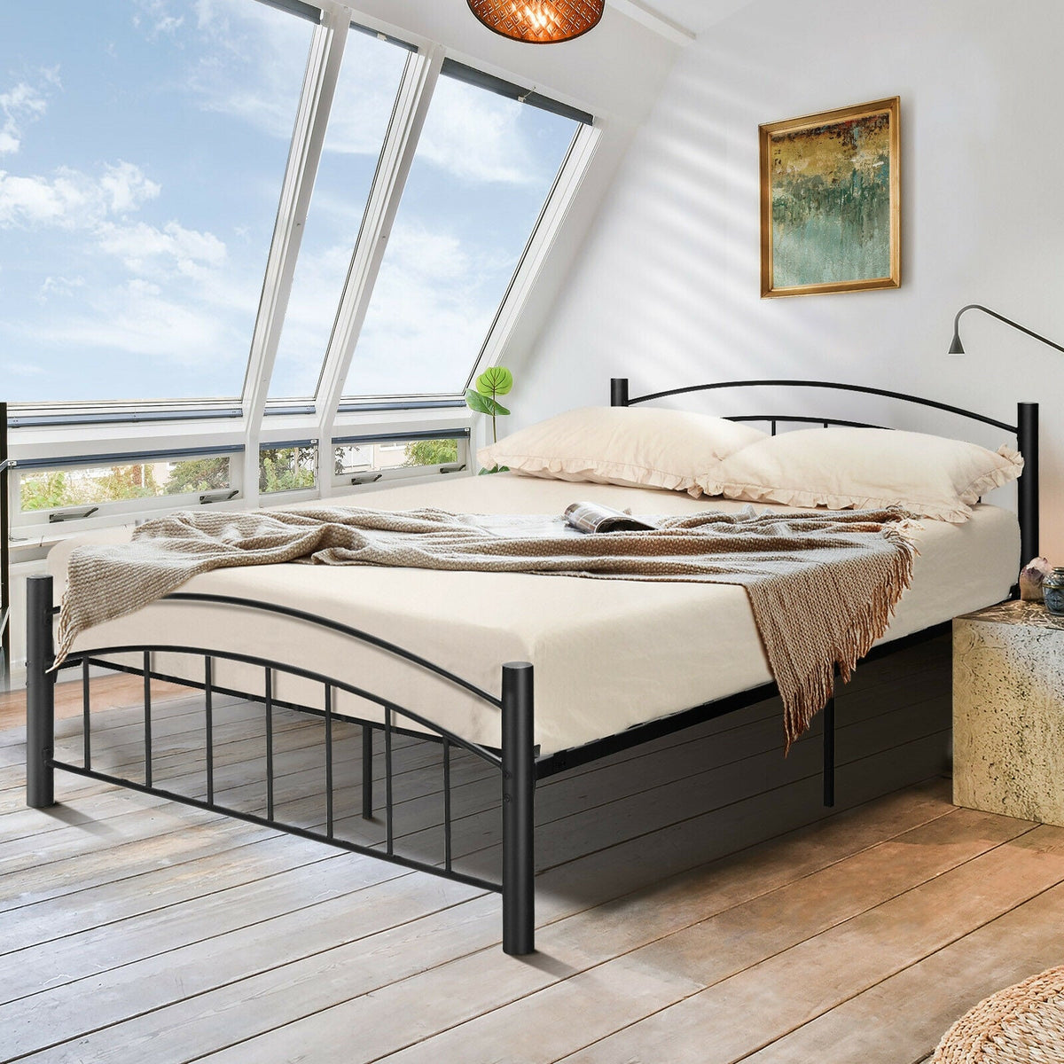 Modern Platform Bed with Headboard and Footboard