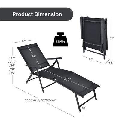 2 Pieces Foldable Chaise Lounge Chair with 2-Position Footrest