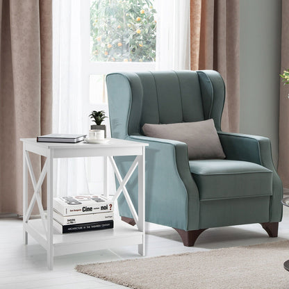 2-Tier Side Table with X-shape Design and 4 Solid Legs