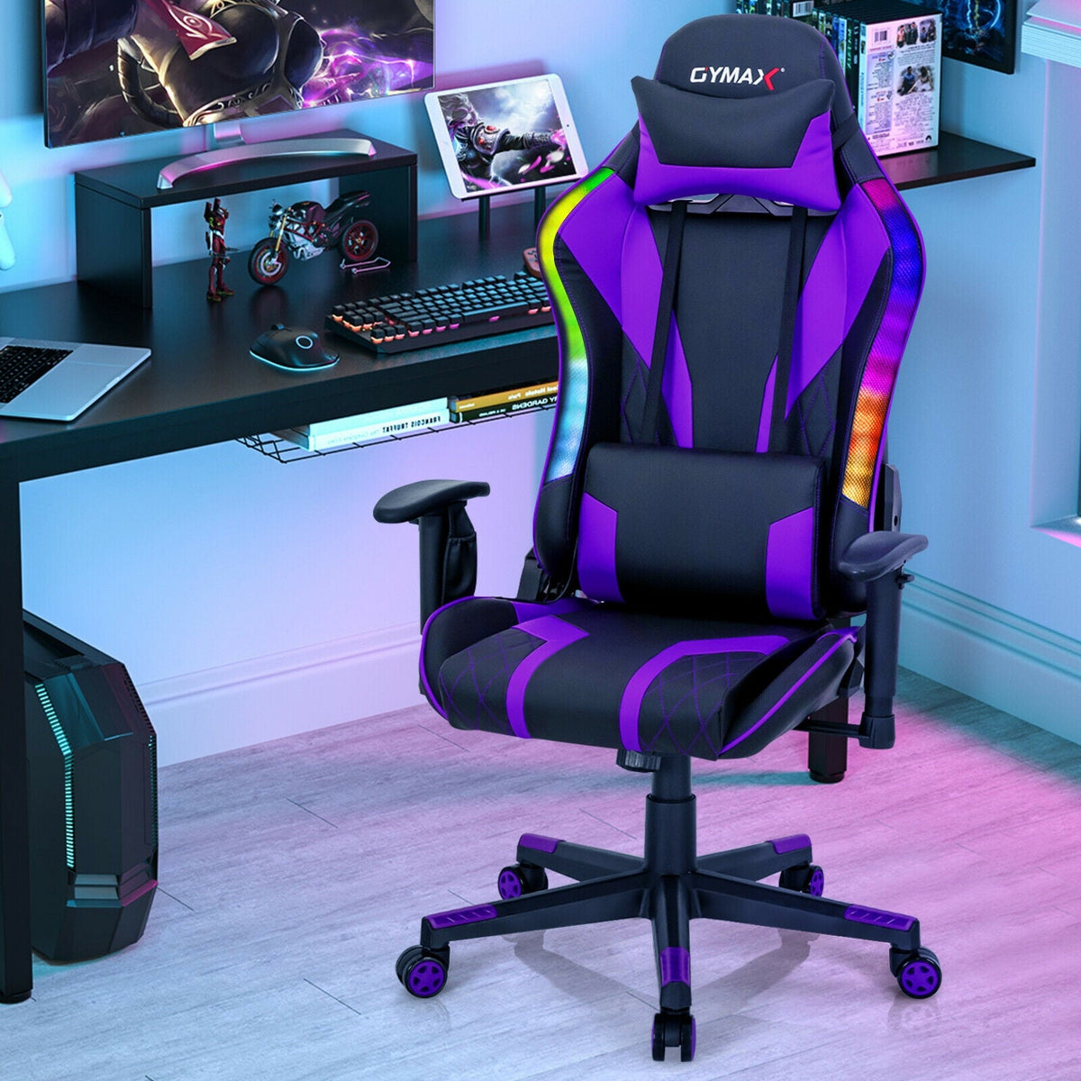 Gaming Chair Adjustable Swivel Computer Chair with Dynamic LED Lights