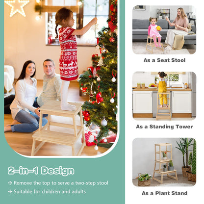 2-in-1 Multifunctional Toddler Step Stool with Safety Rail