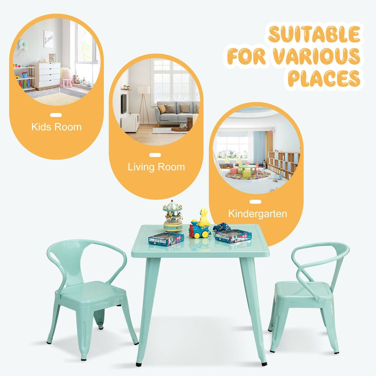 27 Inch Kids Square Steel Table Play Learn Activity Table-Blue