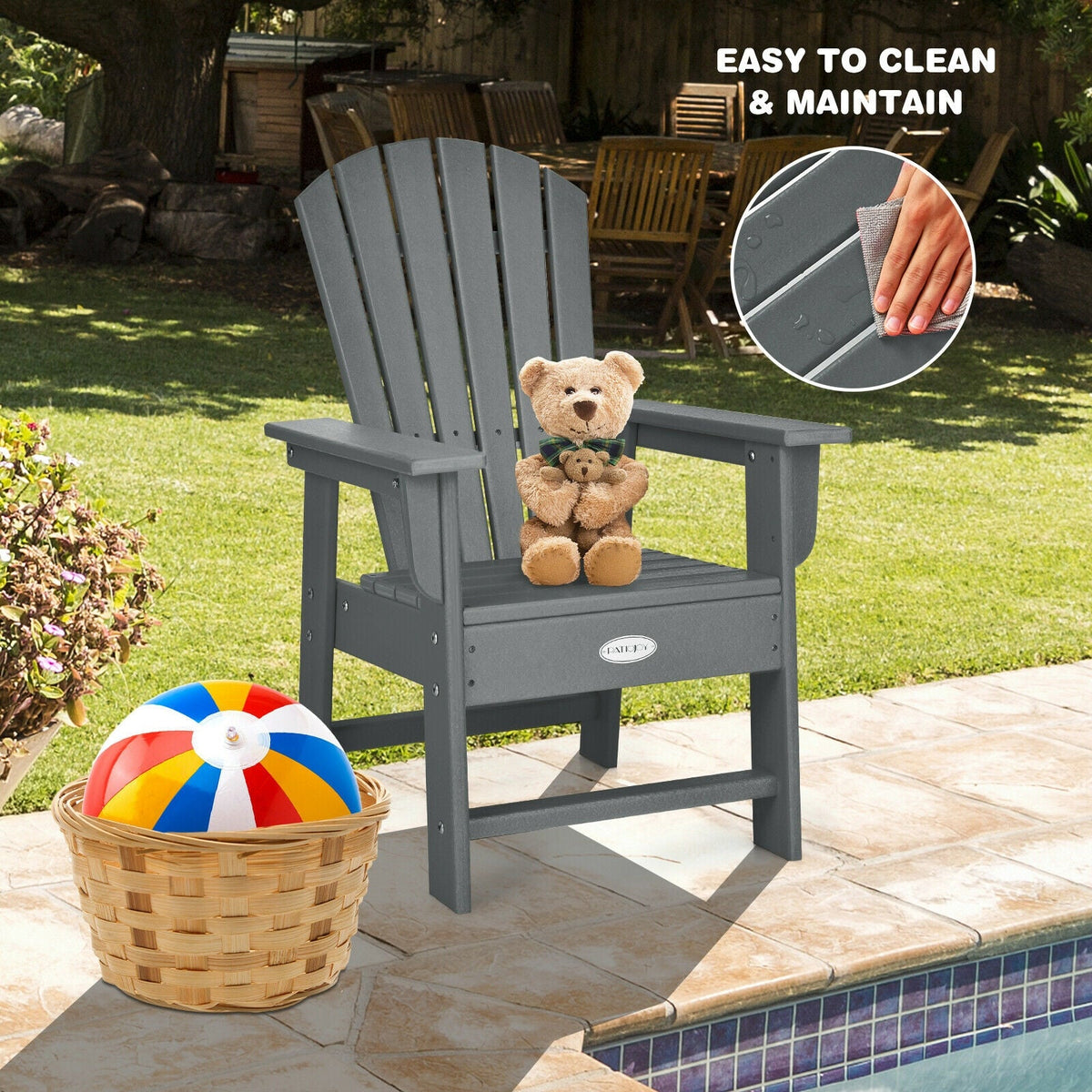 Patio Kids' Adirondack Chair with Ergonomic Backrest-Gray