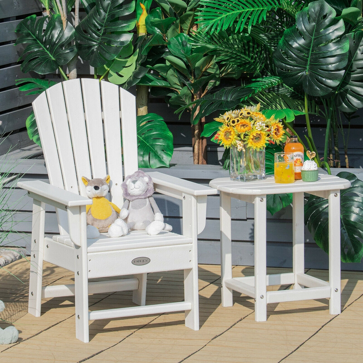 Patio Kids' Adirondack Chair with Ergonomic Backrest-White