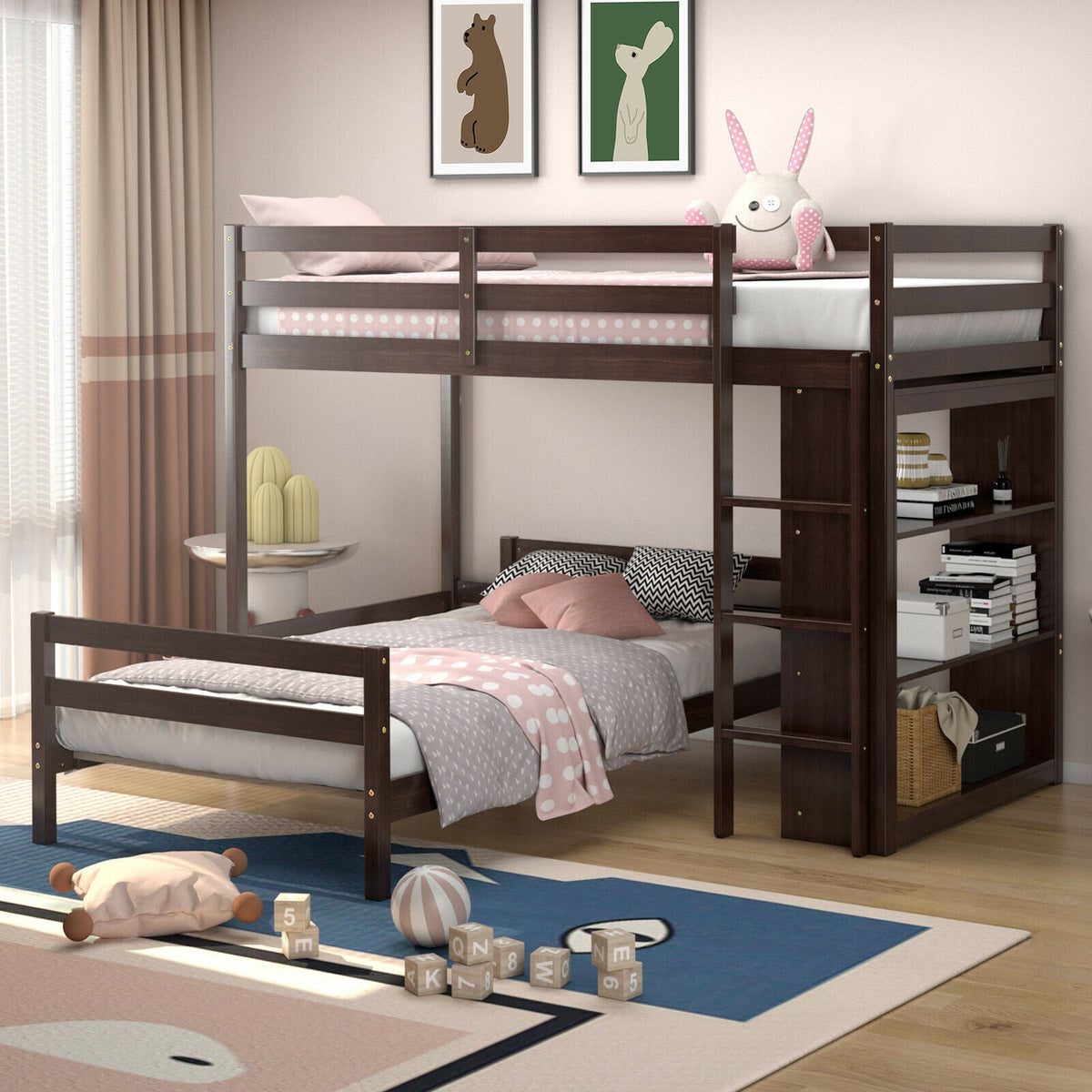 Twin Over Twin Loft Bunk Bed with Bookcase