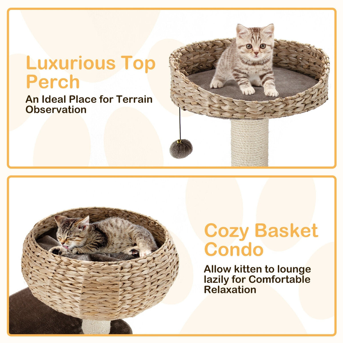 41 Inch Rattan Cat Tree with Napping Perch-Brown