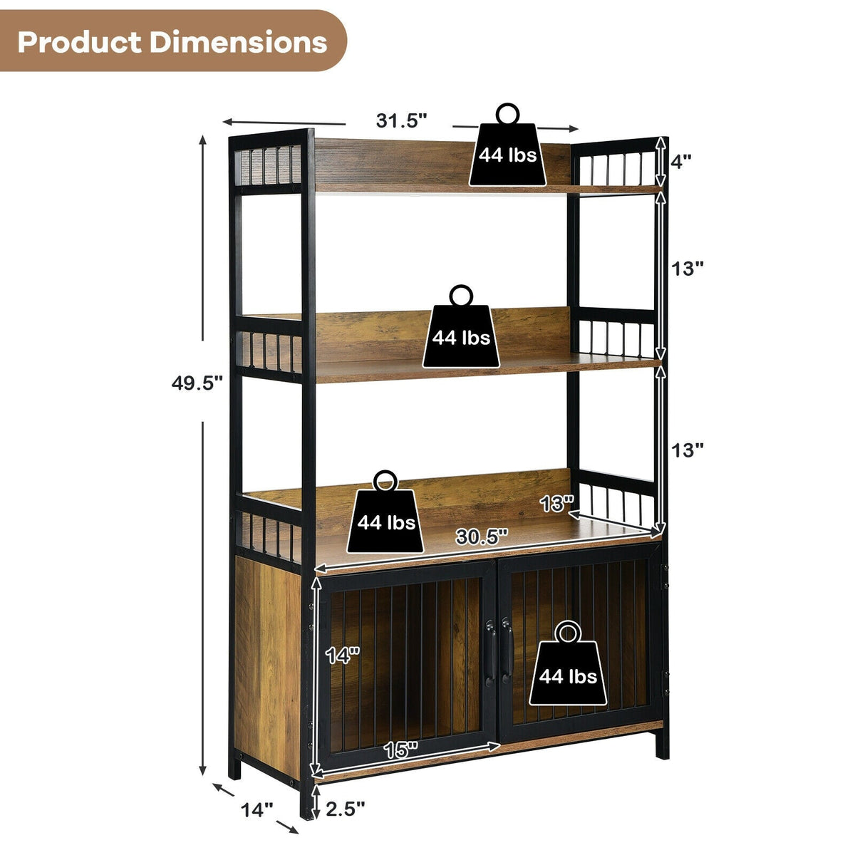 3-Tier Baker's Rack with Storage Cabinet-Rustic Brown