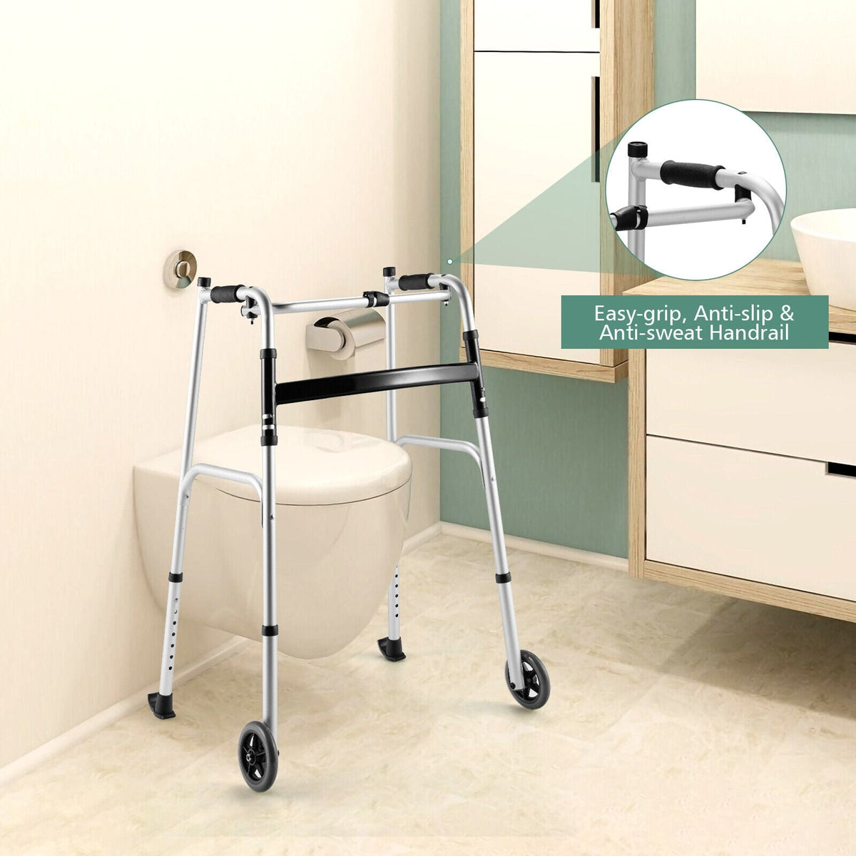 Height Adjustable Rolling Walker With Seat and Armrest Pad