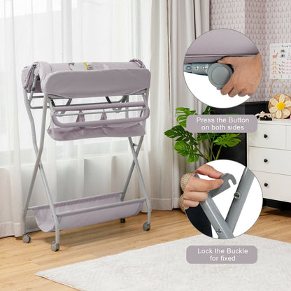 Baby Changing Table with Safety Belt and 4-side Defence-Gray