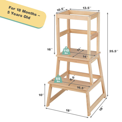 2-in-1 Multifunctional Toddler Step Stool with Safety Rail