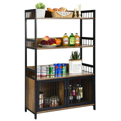 3-Tier Baker's Rack with Storage Cabinet-Rustic Brown