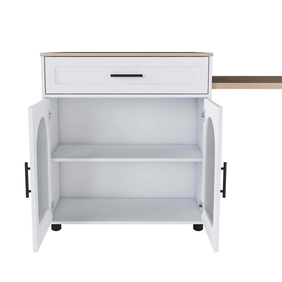 Expandable Kitchen Island with Power Outlet - Wood, White or Black