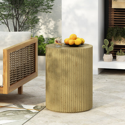 Antique Brown Cylindrical Outdoor Side Table with Weather-Resistant MGO