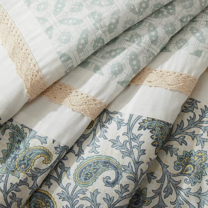 9 Piece Cotton Percale Comforter Set with Decorative Pillows - Aqua