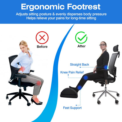 Under Desk Office Footrest Memory Foam Ergonomic Footrest Washable Foot Rest with 2 Adjustable Heights for Home Office