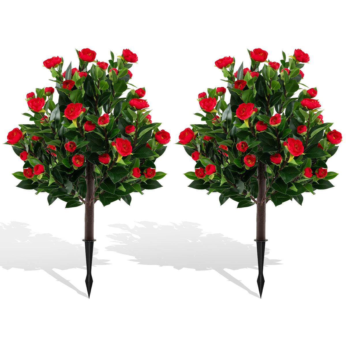 31 Inches Artificial Camellia Tree Set 2 Pack Fake Flower Trees-Green