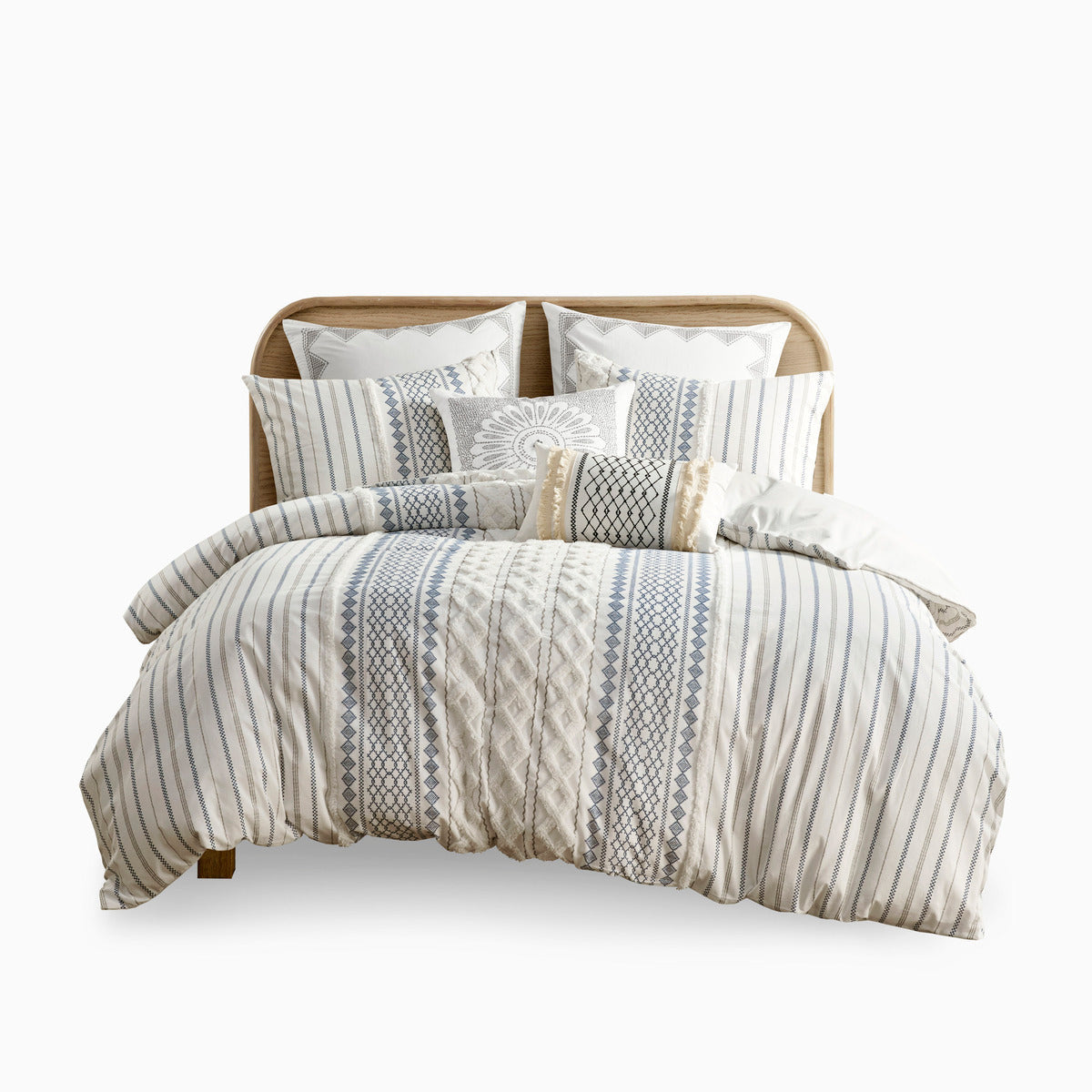 Cotton Printed Duvet Cover Set with Chenille - Full/Queen