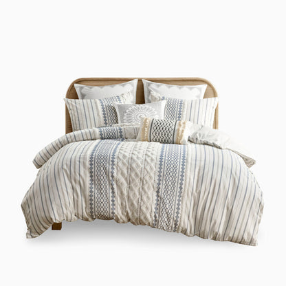 Cotton Printed Duvet Cover Set with Chenille - Full/Queen