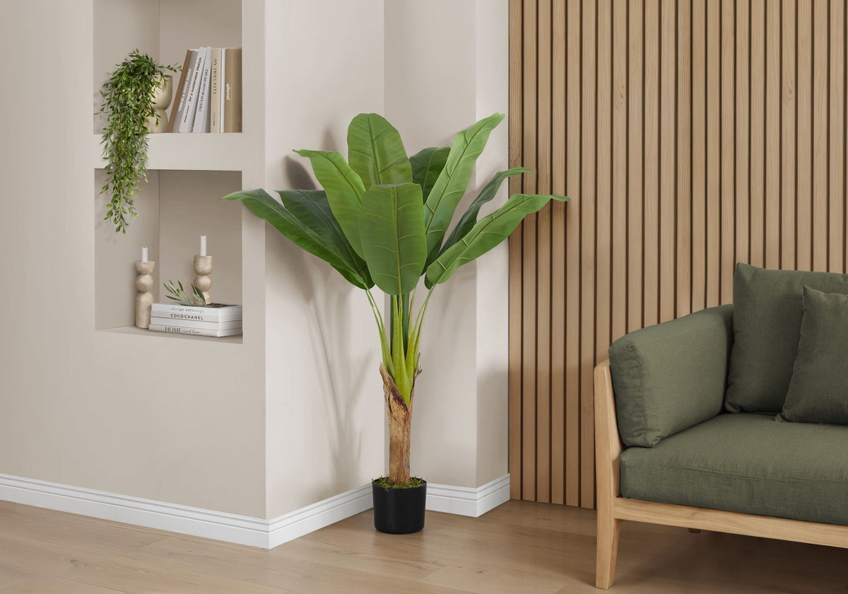 43" Tall Artificial Banana Tree with Real Touch Leaves – Green & Black