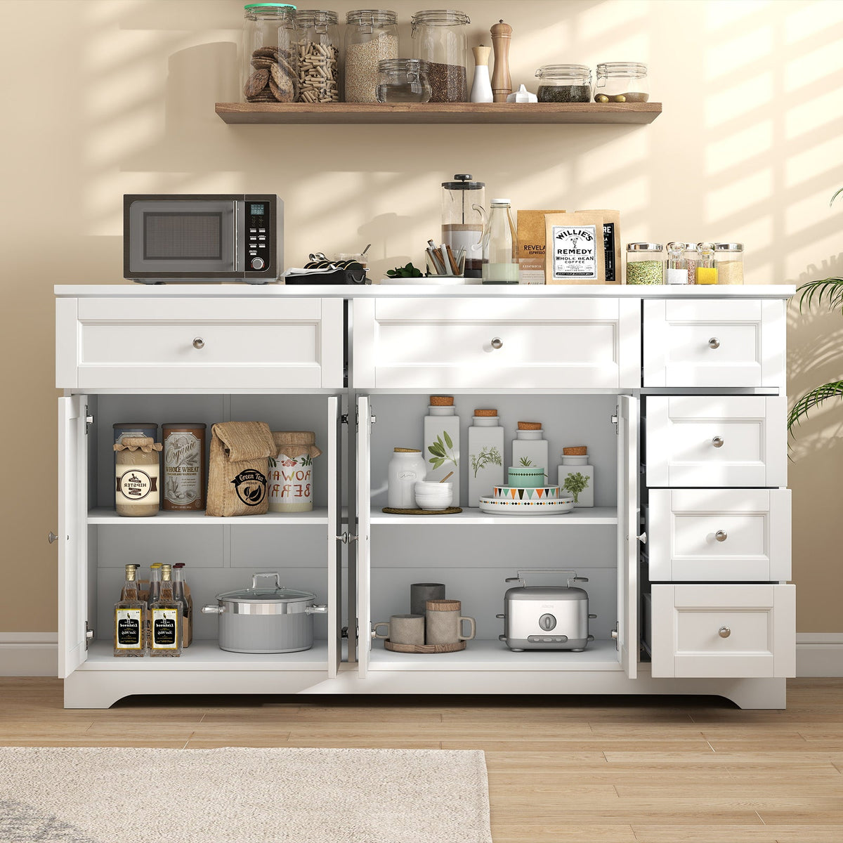 Buffet Sideboard 59" Modern Coffee Bar Station Console Table-White