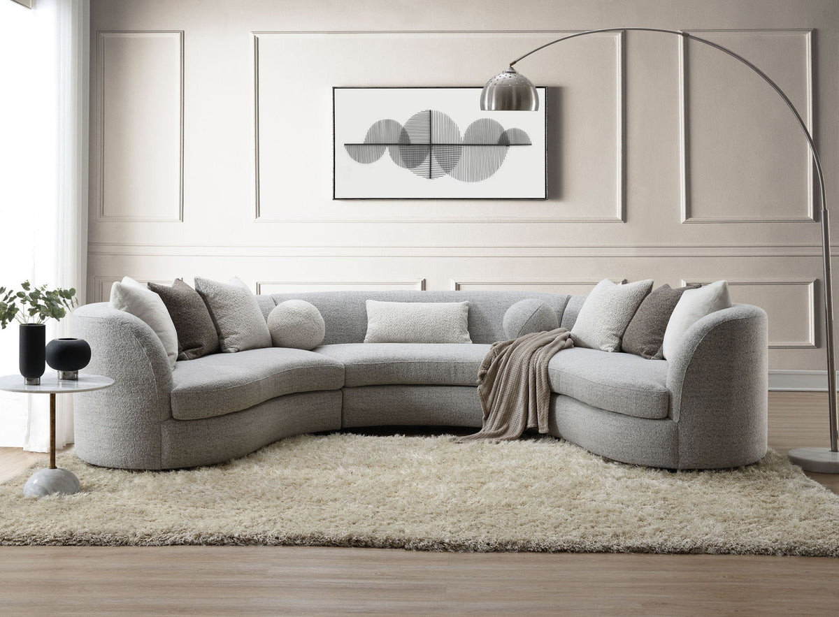 Gray Boucle Sectional Sofa with Down Feather Pillows - Ivria Collection