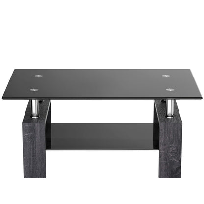 Rectangular Tempered Glass Coffee Table with Shelf